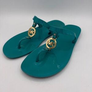 Michael Kors MK Teal Jelly Thong Sandals Women's‎ Summer Beach Shoes